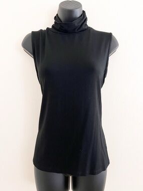 Black Sleeveless Turtleneck Blouse